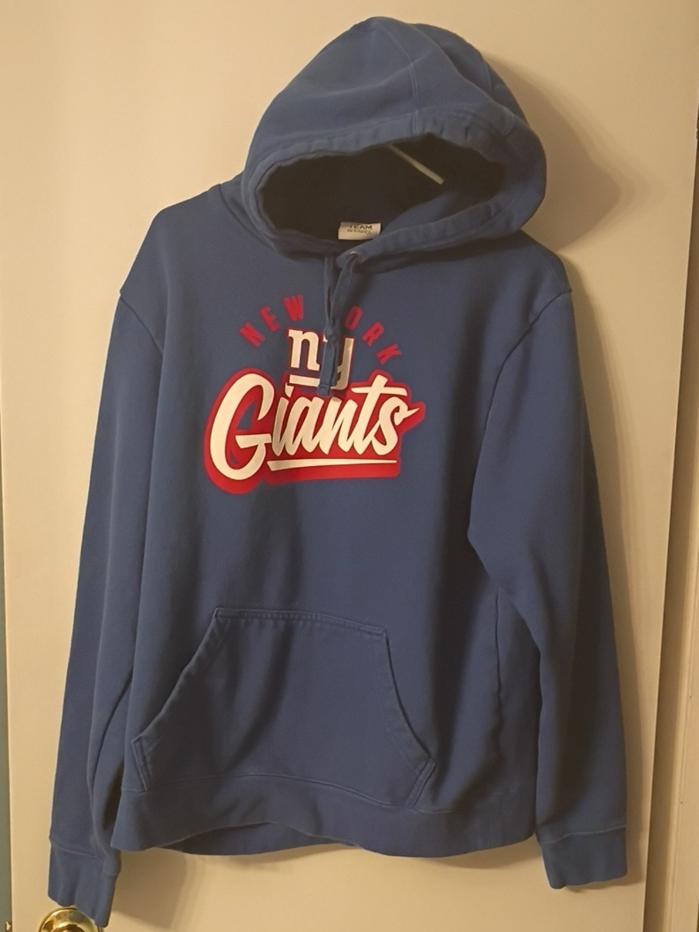 NFL Blue New York Giants Crewneck Hoodie with Red & White Textured Logo Med Weig